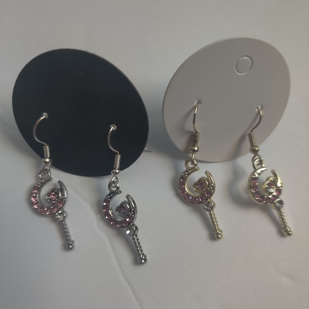 Sailor Moon wand inspired Hand crafted dangle earrings (Silver or Gold tone)